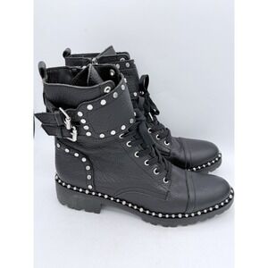 Sam Edelman Jennifer Combat Studded Combat Boots 8.5 Black Leather Moto Goth NEW